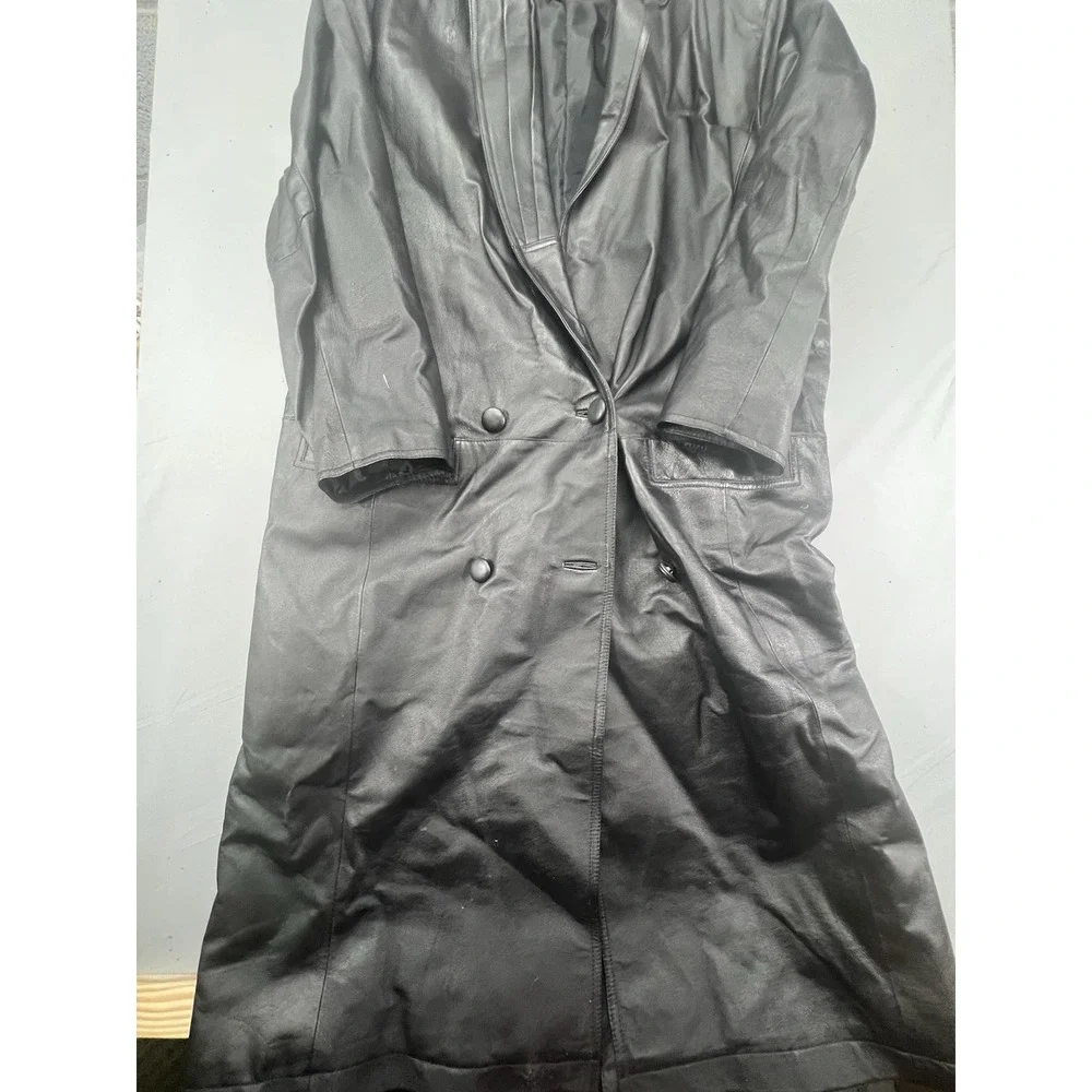 G III Genuine Leather Trench‎ Coat Black Size Large Men's